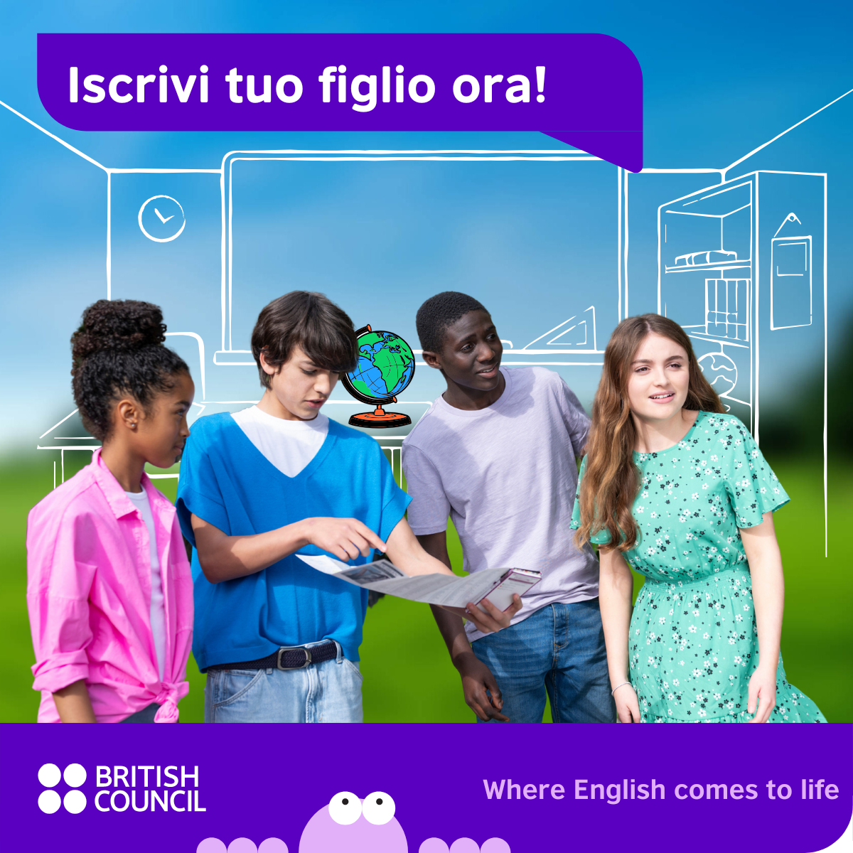 Bambini felici che imparano inglese