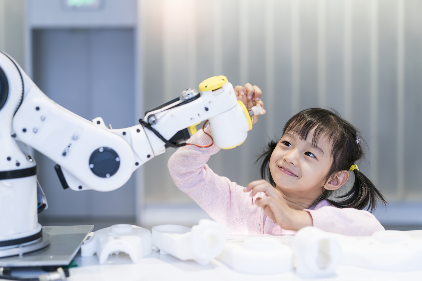 a little girl with robot